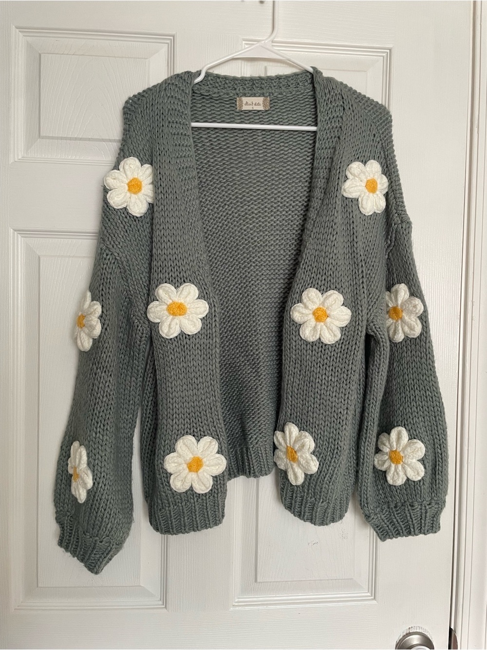 Altar'd State Women’s size Small Sage Knit Cardigan with 3D Flowers Sweater